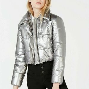🆕 NWT Bar III Silver Cropped Puffer Jacket